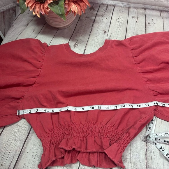 zara distressed raw edge Women's Red Smocked Waist Top sz small - Picture 5 of 6